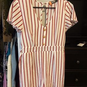 Red and White Striped Romper